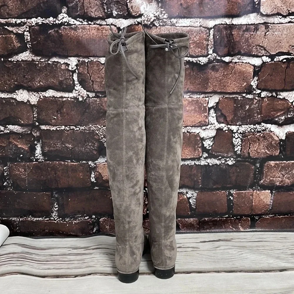 ABCD Boots Kaitlyn Pan Over the Knee Tie Brown Microsuede Size 6